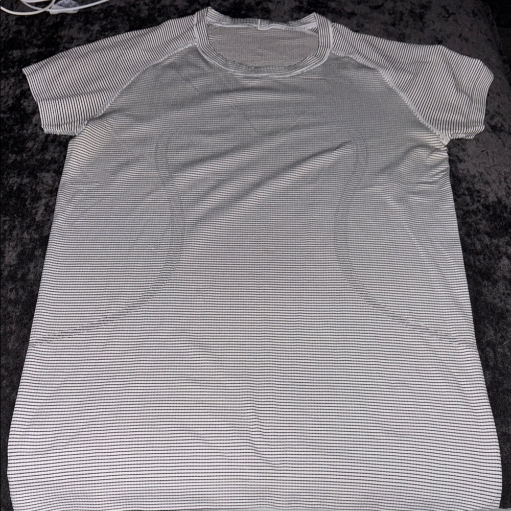 Lululemon Athletica Black and White Striped Short Sleeve Tee